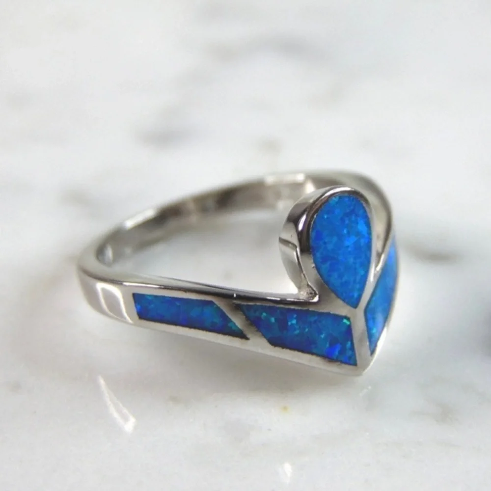 Womens Sterling Silver‎ Modernist Blue Opal Ring